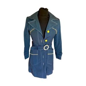 Vintage 70’s blue trench coat with scalloped lace edges